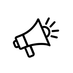 Black and white megaphone icon, Minimalist megaphone illustration in bold black and white with a drop shadow effect, symbolizing announcements, alerts, or public speaking.

