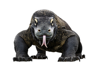 Obraz premium Komodo dragon walking with its tongue sticking out isolated on a transparent background