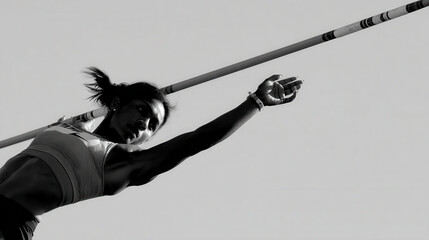 female high jumper captured midair exuding confidence positioned on left side of frame
