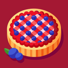 Fourth of July Raspberry Blueberry Pie vector illustration