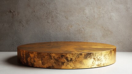 Elegant Gold Circular Pedestal Against a Textured Grey Wall