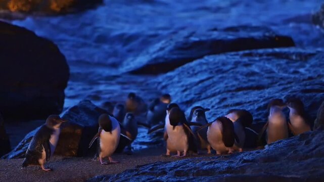 Little Penguins Returning to Shore at Night in Australia