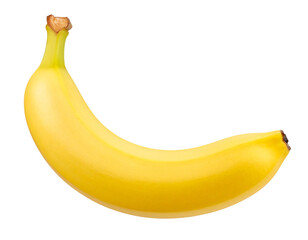 Bright Yellow Banana with Peel intact isolated on transparent background