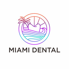 Modern Line Art Dental Clinic with Palm and Ocean Logo