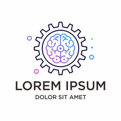 Modern Outline Gradient Brain Inside Gear Mechanism Innovation Technology Logo