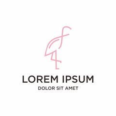 Minimalist Outline Single Line Drawing Flamingo Simple Logo Design