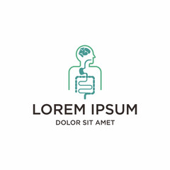 Minimalist Outline Human Body Brain Intestine Connection Medical Logo