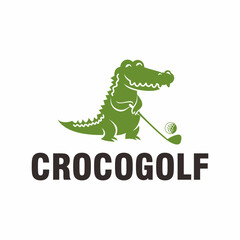 Cartoon Style Detailed Crocodile Playing Golf Sport with Club Illustration