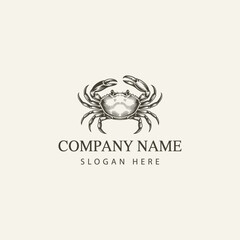 Vintage Style Crab Illustration Engraved Seafood Design for Logo or Branding