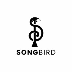 Minimalist Line Art Songbird Combined with Musical Note Logo Concept