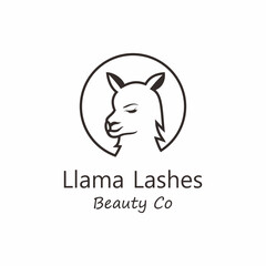 Minimalist Line Art Llama Face within Circle Logo Beauty Industry