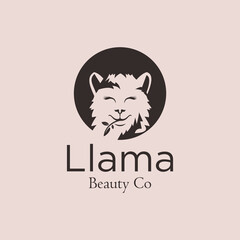 Minimalist Circle Llama Animal Head Smiling Logo for Beauty Brand