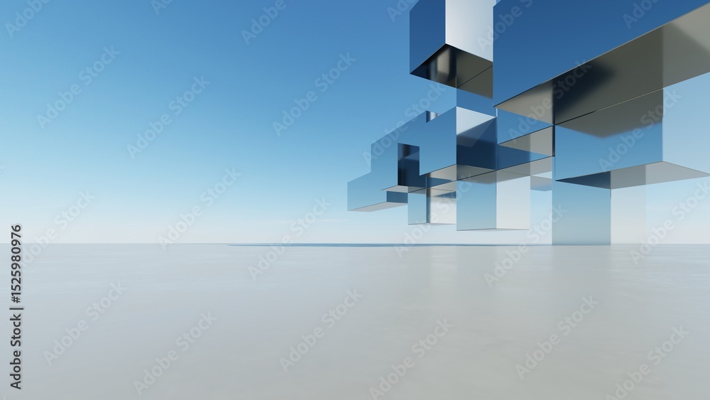 Poster 3d illustration of abstract modern architecture background, minimal geometry architectural design, c