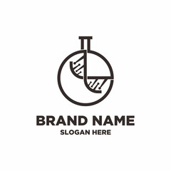 Modern Line Art DNA Inside Circle Flask Science Logo Design