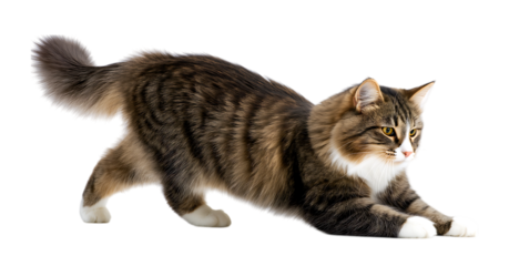 cute playful Big Cat stretching and playing isolated on a transparent  background