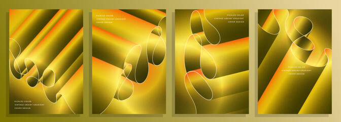 abstract golden green retro grainy gradient cover poster background design set