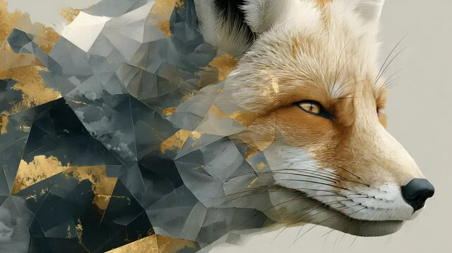 Artistic Fox Portrait with Geometric and Gold Accents for Creative Projects and Backgrounds