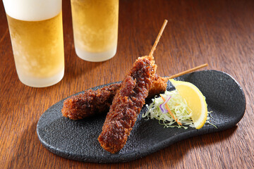 味噌串カツとよく冷えたビール