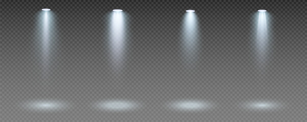 Spotlight, vector light set png, walls, studio light, different colors and shades of realistic light for design, advertising, banner, poster. Light rays and light effect	
