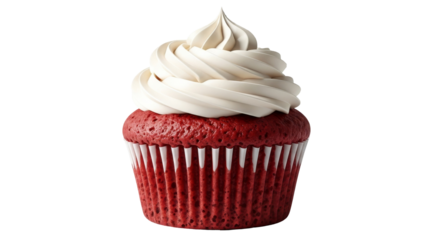 Red velvet cupcake with creamy frosting swirl