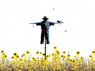 Scarecrow in Sunflower Field