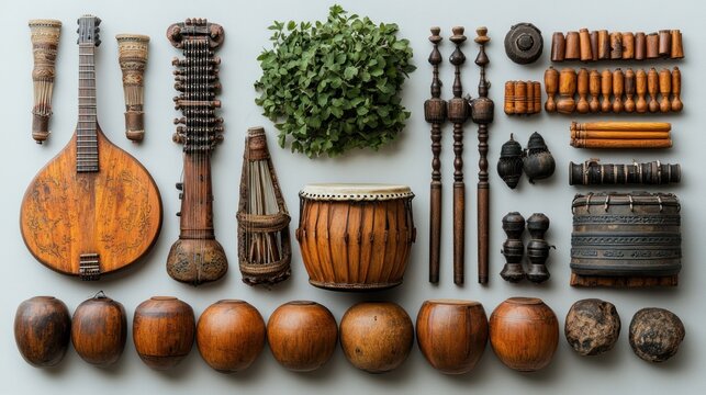 A Collection of Antique Musical Instruments and Traditional Crafts