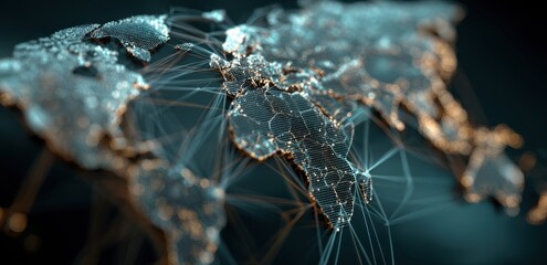 World digital network connecting continents globally