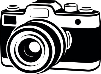 Striking monochrome illustration of a detailed camera, perfect for graphic design vector silhouette