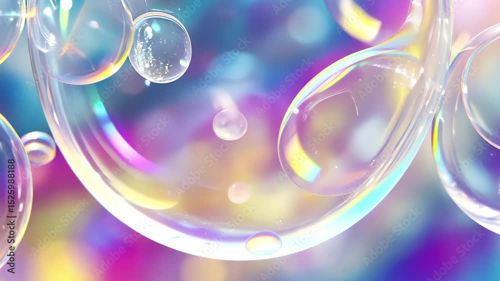 Poster colorful abstract chaotic pattern of bubbles displaying a rainbow texture in close-up view, chaotic 