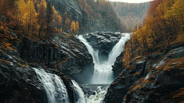 Discover breathtaking views of Latefossen Waterfall in Odda, Norway with vibrant autumn colors and cascading water, Latefossen Waterfall Odda Norway Latefoss is a powerful, twin waterfall