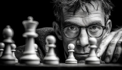 Man chess game strategy thinking black and white