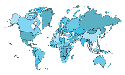 World map isolated on white background. for website layouts, background, education, precise, customizable, Travel worldwide, map silhouette backdrop, earth geography, political, reports.