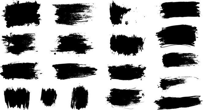 Messy black paint set isolated, vector ink brush strokes stock illustration