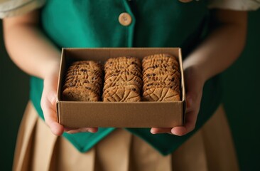 Box of homemade cookies held by person