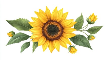 Fototapeta premium National Sunflower Day, 2 August, Sunflower with leaves, 