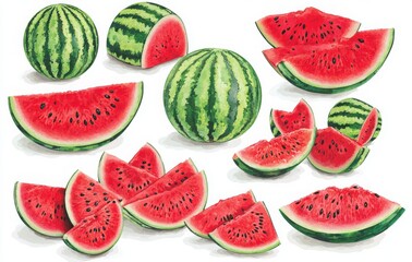 watercolor watermelon vector illustration set on white background