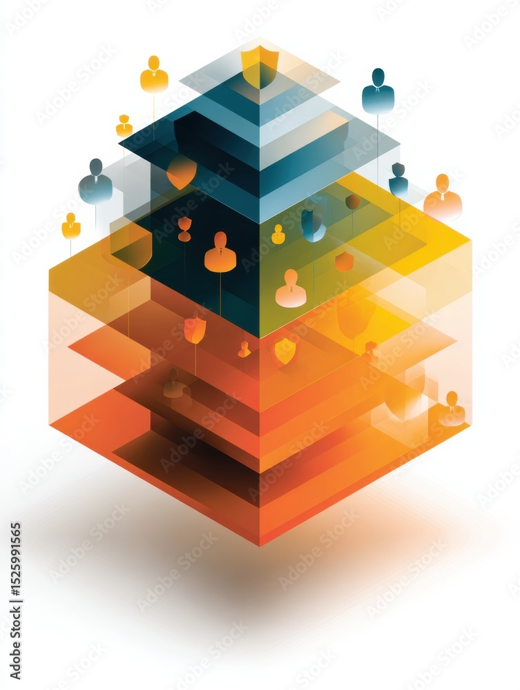 Poster data privacy infographic illustrating layered protection with shield and user icons in a security-th