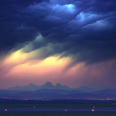 Stormy sunset over mountains