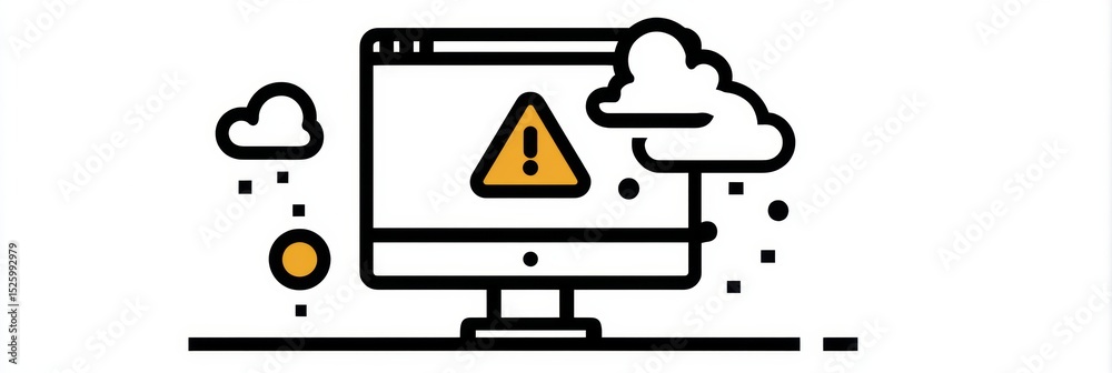 Aufkleber Cloud Upload Process Failure With Alert Symbols and Blinking Indicators on Computer Screen in a Digital Workspace