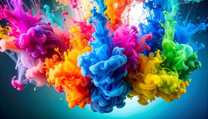 Colorful ink explosion in water