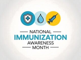 National immunization awareness month graphic with shield drop and syringe icons in circles