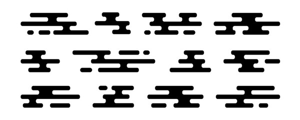 Asian style vector clouds. Stylized Japanese or Chinese symbol set. Decorative cloud pattern, silhouette design elements. Simple oriental ornament collection isolated