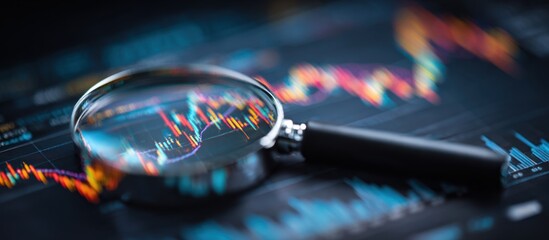 Stock market analysis with magnifying glass