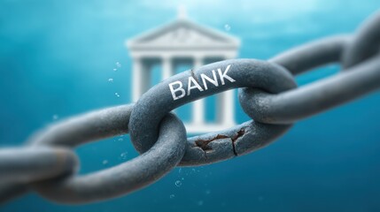 Naklejka premium Debt system issue concept. A cracked chain of money linking a shadowy loan shark to a glowing bank building in the background.