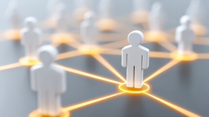 Digital community members represented by abstract 3D people standing on connected nodes