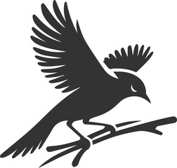 A cute bird on tree branch sitting vector silhouette