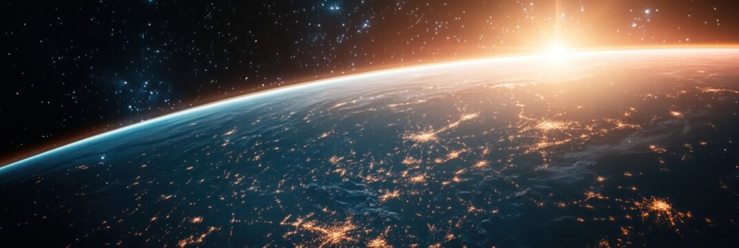 Earth view from space, with city lights, a stunning view of our planet at night