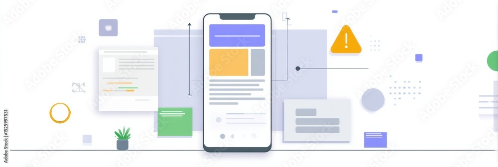 Aufkleber Fragmented Mobile User Interface Error Page Displaying Various Abstract Elements With a Faded Left Side