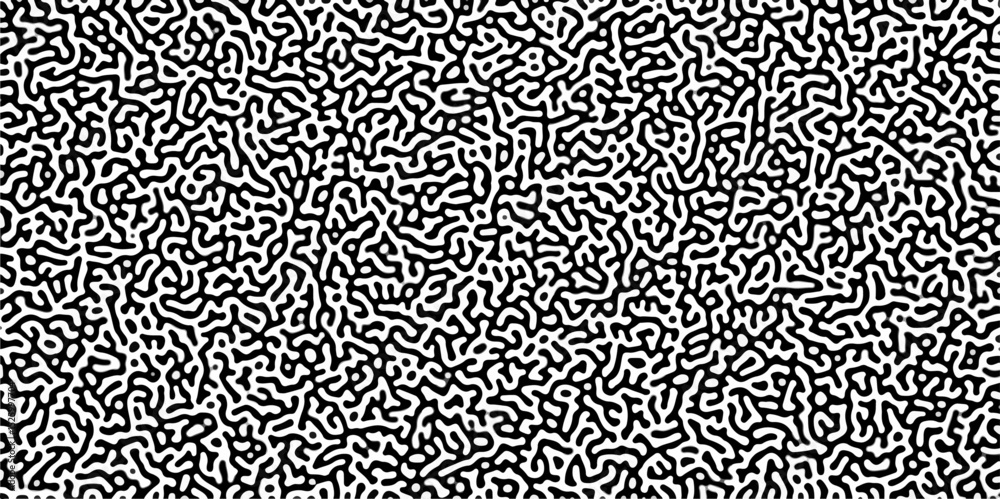 Poster 260Turing reaction diffusion monochrome seamless pattern with chaotic motion .Linear design with biological shapes. Organic lines in memphis. abstract turing organic wallpaper background .	