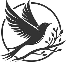 A cute bird on tree branch sitting vector silhouette